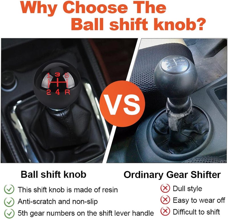 ANDO RACING 5 Speed Car Racing Gear Shift Shifter Knob, Resin Polished Round Ball Shift Knob with 3 Adapters Compatible with Manual Car (Black 5) - Image 4